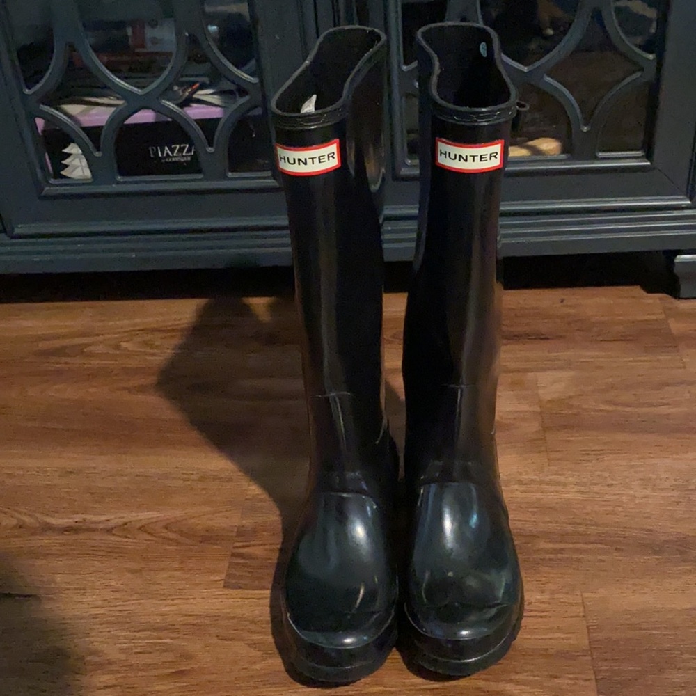 Black tall glossy Hunter Boots